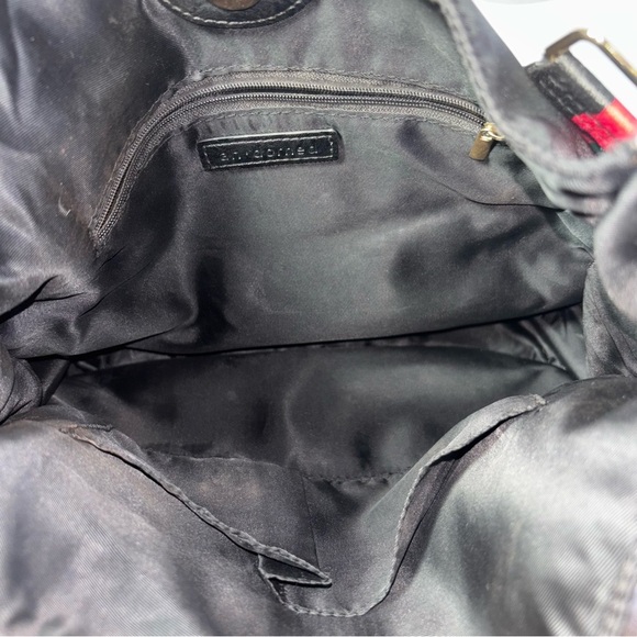 AH-DORNED New York Black Crossbody Bag w/Red, Green, Black Striped Strap - Picture 5 of 6